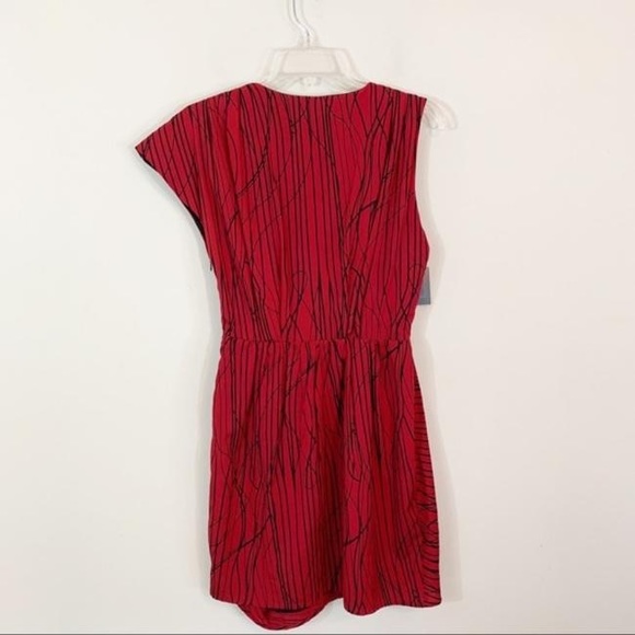 Asymmetrical Red Abstract Faux Wrap Cocktail Dress - Picture 9 of 11